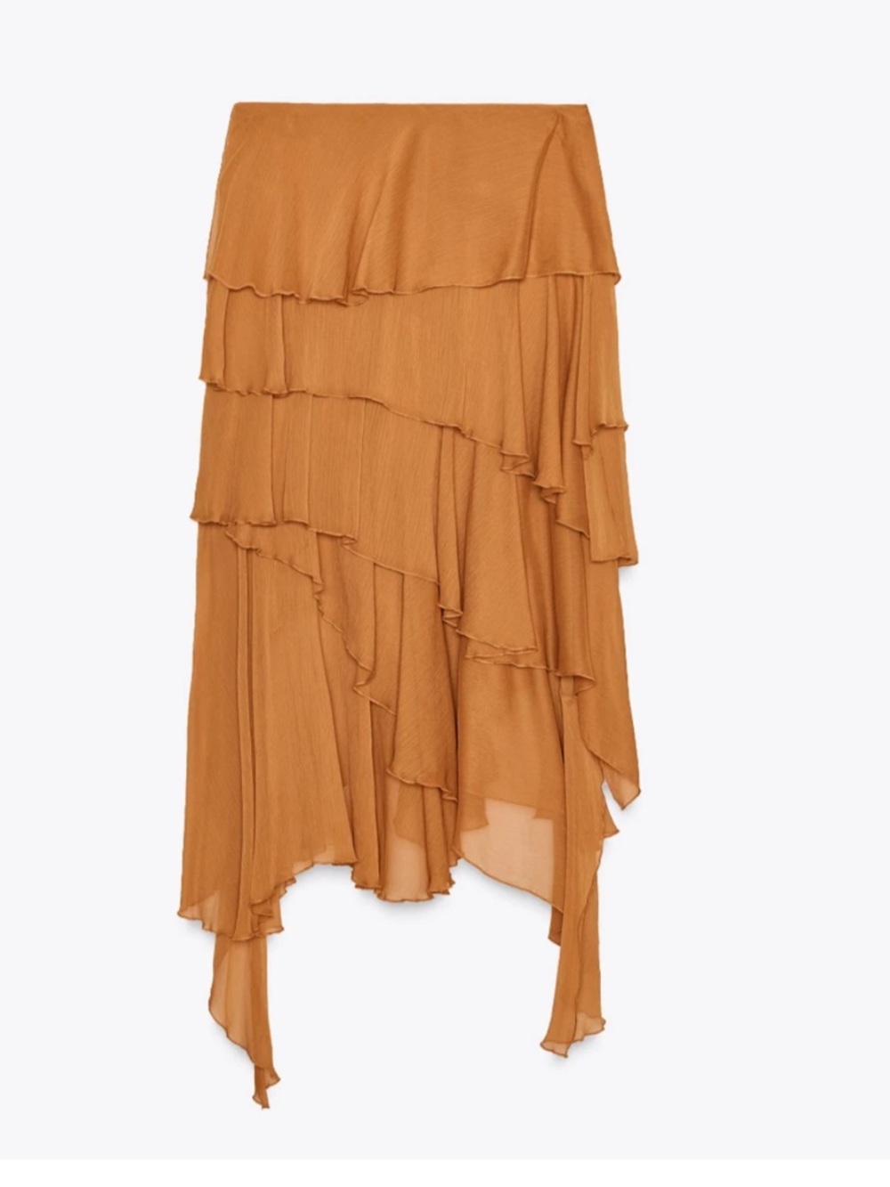 Zara Rust Tiered High-Low Ruffle Maxi Skirt - Picture 9 of 11